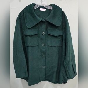 Dark Green Corduroy Button-Up Shacket